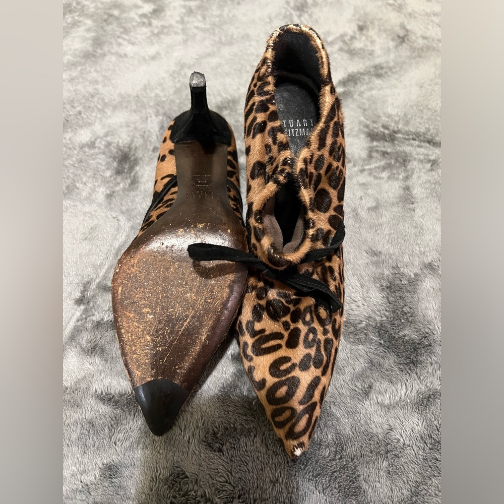 Leopard Aok Serval hair Print Heel Calf Booties